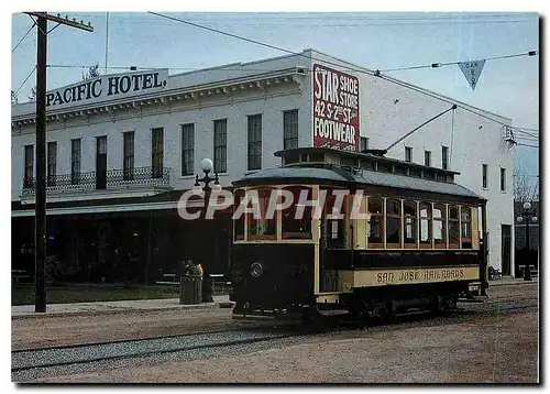 Cartes postales moderne San Jose Streetcars Former Oporto Trolley 168 stops at the restored Pacific Hotel