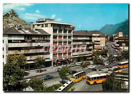Moderne Karte Sion Valais Gare postale avenue Tourbillon et Chateau de Valere