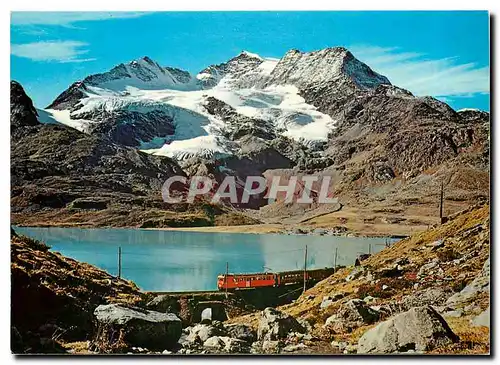 Moderne Karte Die Rhatische Bahn auf dem Berninapass mit dem Cambrenagletscher und Piz Cambrena