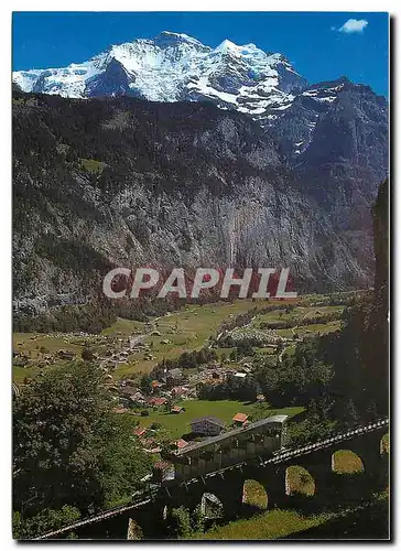 Cartes postales moderne Lauterbrunnental mit Jungfrau und Grutschalpbahn