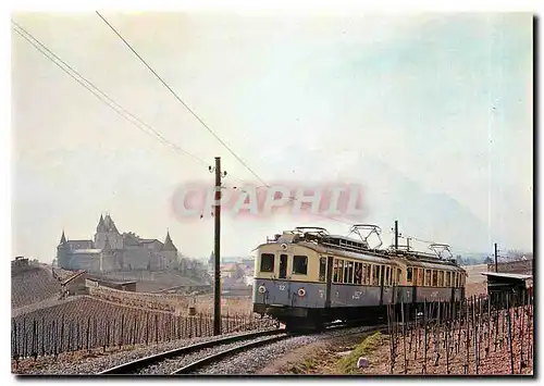 Moderne Karte Tram ABDe 4 4 12 2 en DT avec le chateau d'Aigle