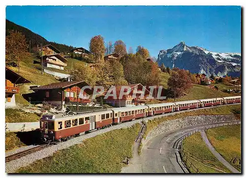 Moderne Karte Train automoteur des Chemin de fer de l'Oberland bernois pr�s de Grindelwald / Wetterhorn