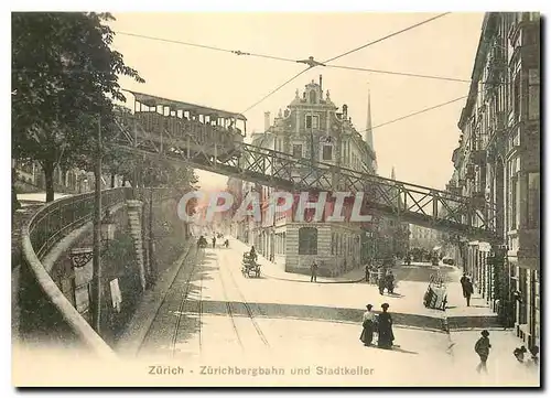 Cartes postales moderne Die Zurichbergbahn (heute Polybahn) mit offenem Wagen auf der Eisenbrucke uber dem schmaien Seil