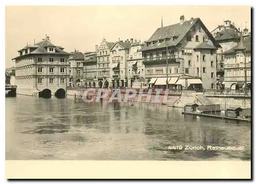 Cartes postales moderne Das Limmatquai um 1920 mit Zunfthauser und Rathaus sowie Einsatztram der Line 23