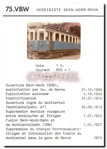 Photo  Voie 1m Courant 800v Vereinigte Bern Worb Bahn