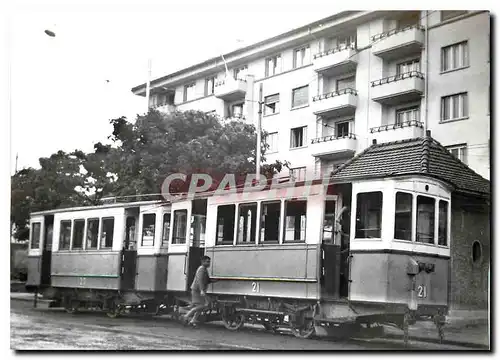 Moderne Karte La Chaux-de Fonds.remorque 21 et 23 ex.VMCV.aux grands Moulins 14.6.1950. Photo J. de Roche