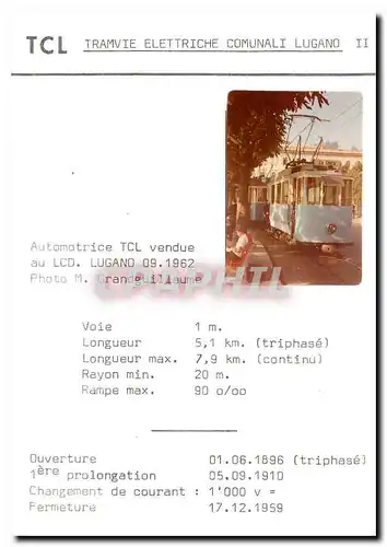 Photo Automotrice TCL vendue au LCD  LUGANO 09.1962. poto M. Grandgillaume