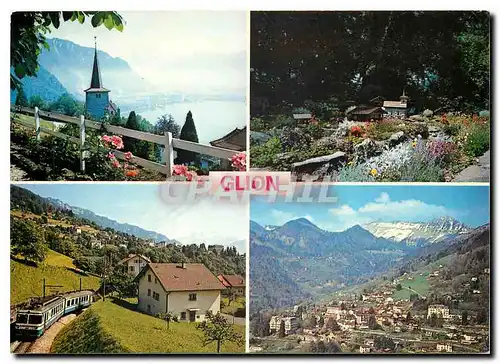 Moderne Karte GLION- L'eglise - Le village miniature - M.o.B - Vue g�n�rale