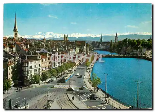 Moderne Karte Zurich  Limmatquai und Alpen