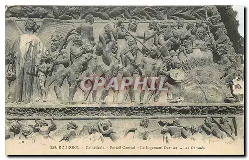 Cartes postales Bourges Cathedrale Portail Central Le Jugement Dernier Les Damnes Diable
