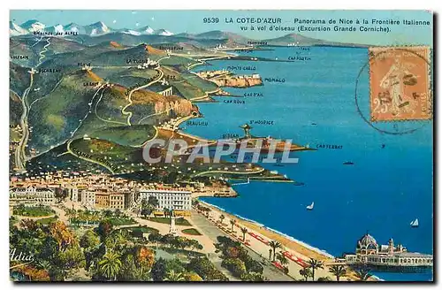 Cartes postales La Cote d'Azur Panorama de Nice a la Frontiere Italienne vu a vol d'oiseau