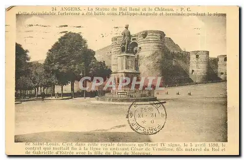 Cartes postales Angers la Statue du Roi Rene et le Chateau