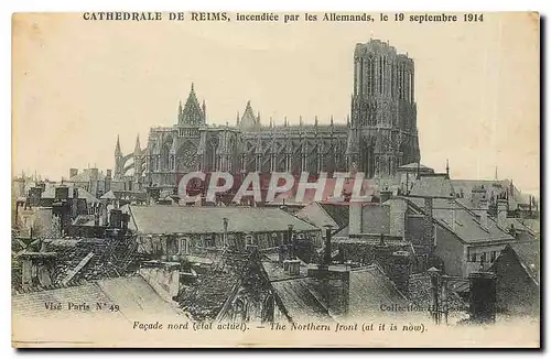 Cartes postales Cathedrale de Reims incendiee par les Allemands