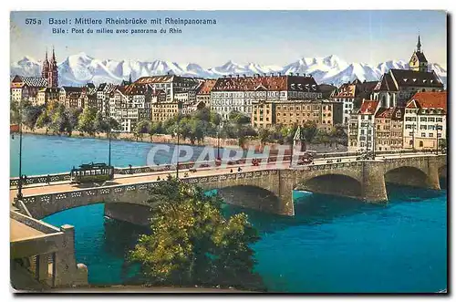 Cartes postales Basel Mittlere Rheinbrucke mit Rheinpanorama