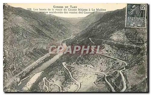 Cartes postales Gorges du Tarn Les Lacets de la Route du Causse Mejean a La Malene la plus accidentee des routes