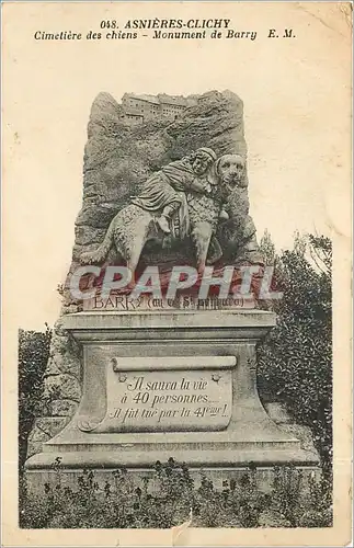 Cartes postales ASNIERES-CLICHY Cimetiere des chiens Monument de Barry