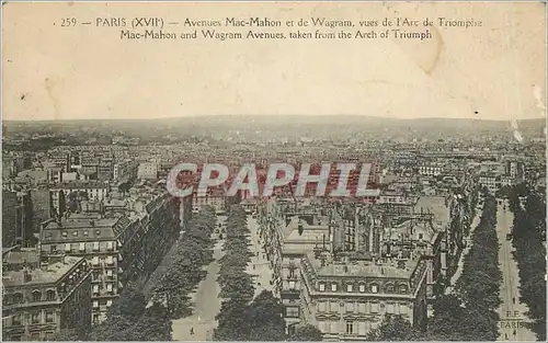 Cartes postales PARIS(XVII) Avenue Mac-mahon et de Wagram  vues de l'Arc de Triomphe