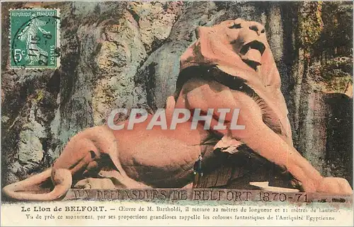 Cartes postales Le Lion de Belfort oeuvre de Baholdi il mesure 22m  de longueur et 11 m de hauteur.Vu de prs ce
