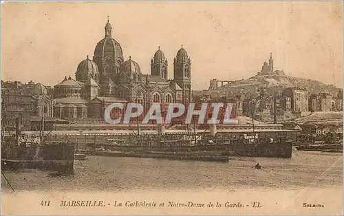 Cartes postales MASEILLE-La Cathedrale et Notre Dame de la Garde _LL Bateaux