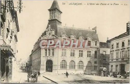 Cartes postales alencon-L'Hotel des Postes et la Place Voiture a ane
