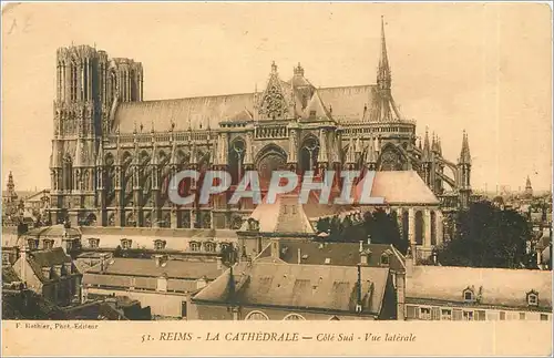 Cartes postales REIMS-LA CATHEDRALE-Cot� Sud-Vue Lat�rale