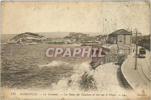 Ansichtskarte AK MARSEILLE-La Corniche-Les Bains des catalans et vue sur le Phare