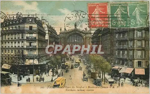 Cartes postales PARIS-La gare du Nord et le Boulevard Denain-A.P