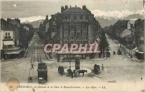 Cartes postales GRENOBLE- Avenues de la Gare et Alsace-lorraine-Les Alpes-LL Tramway