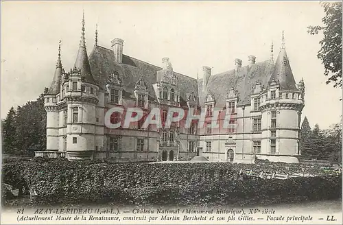 Cartes postales Azay Le Rideau L et L Chateau National Facade principale