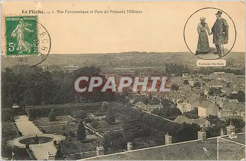 Cartes postales La Fleche Vue Panoramique et Parc du Prytanee Militaire Costume Sarthois Folklore