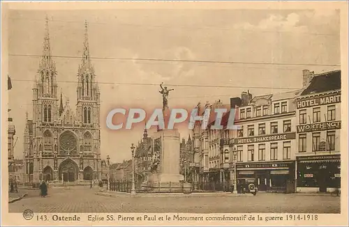 Cartes postales Ostende Eglise SS Pierre et Paul et le Monument commemoratif de la guerre 1914 1918