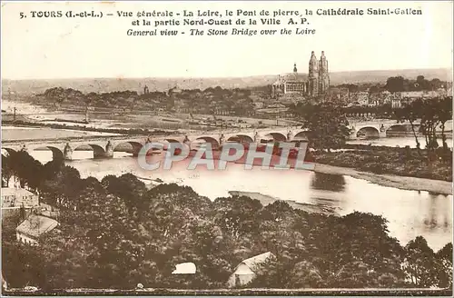 Cartes postales Tours L et L Vue generale La Loire le Pont de pierre la Cathedrale Saint Gallen et la partie Nor