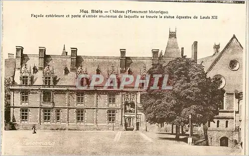 Cartes postales Blois Chateau Monument historique Facade exterieure et porte d'entree au dessus de laquelle se t