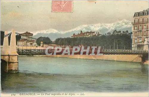 Cartes postales Grenoble Le Pont suspendu et les Alpes