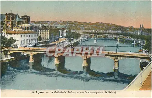 Cartes postales Lyon La Cathedrale St Jean et vue Panoramique sur la Saone