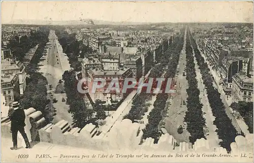 Cartes postales Paris Panorama pris de l'Arc de Triomphe sur les Avenues du Bois et de la Grande Armee