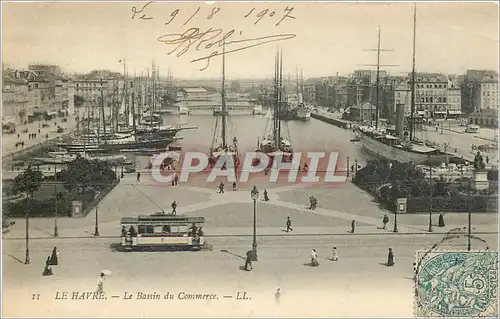 Ansichtskarte AK Le Havre Le Bassin du Commerce Bateaux Tramway