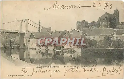 Cartes postales Beaumont sur Sarthe Pont suspendu et Chateau