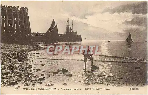 Cartes postales Boulogne sur Mer Les Deux Jetees Effet de Nuit