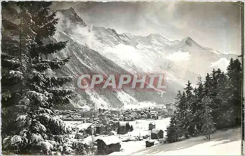 Moderne Karte Chamonix Mont Blanc En Hiver Vue generale et le Mont Blanc