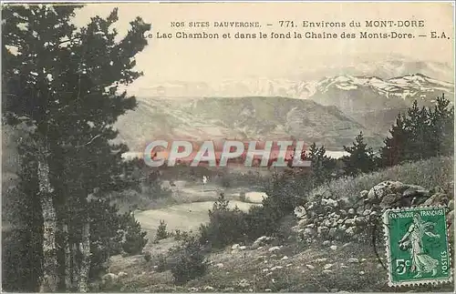 Cartes postales Environs du Mont Dore Le Lac Chambon et dans le fond la chaine des Monts Dore