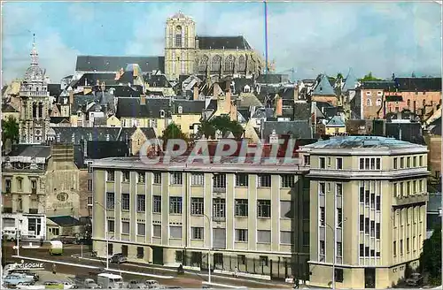 Moderne Karte Le Mans Sarthe Directiondes PTT au fond la Cathedrale