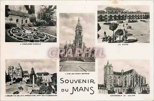 Cartes postales moderne Souvenir de Mans  L'horloge florale L'eglise ND de la C La gare Cathedrale St Julien