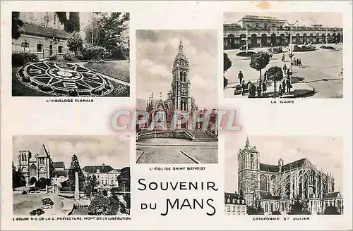 Moderne Karte Souvenir de Mans  L'horloge florale L'eglise ND de la C La gare Cathedrale St Julien