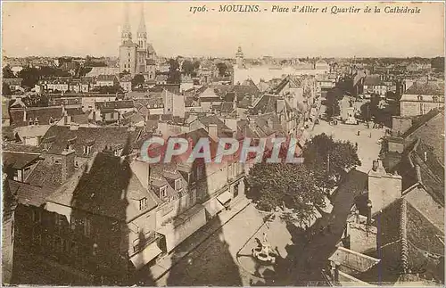 Cartes postales Moulins Place d'Allier et Quartier de la Cathedrale