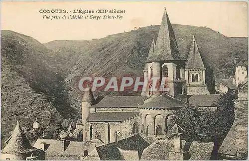 Cartes postales Conques L'Eglise Vue prise de l'Abside et Gorge Sainte Foy