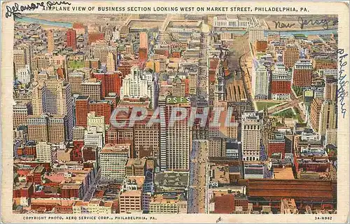 Cartes postales Airplane view of business section looking west on Market Street Philadelphia PA