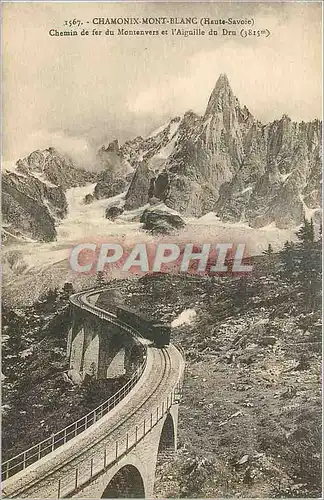 Ansichtskarte AK Chamonix Mont Blanc Haute Savoie Chemin de fer du Montenvers et l'Aiguille du Dru Train