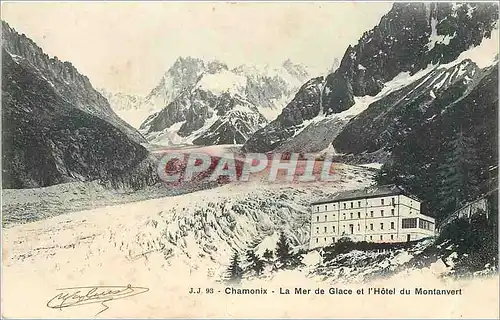 Cartes postales Chamonix La Mer de Glace et l'Hotel du Montanvent