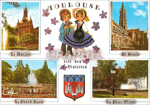 Cartes postales moderne Toulouse Le Donjon du Capitole Le Basilique St Sernin Le Jardin du Grand Rond La Place Wilson